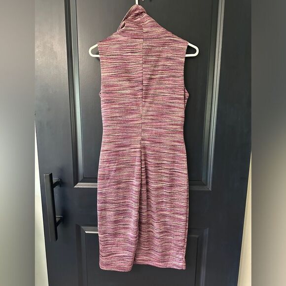 Chetta B Knit Metallic Turtleneck Sleeveless Dress Mauve Oink Purple Gold - Picture 6 of 7